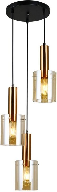 Sardo - Moderne hängende Anhänger Messing 3 Licht mit Bernsteinschirm, E27 - Italux