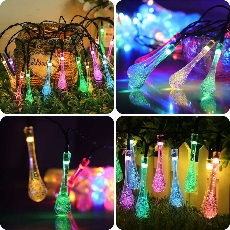 Solar-Wassertropfen-Lichterketten, 50 led 9,5 m bunte Solar-Lichterketten für den Außenbereich, 8 Modi, wasserdichte