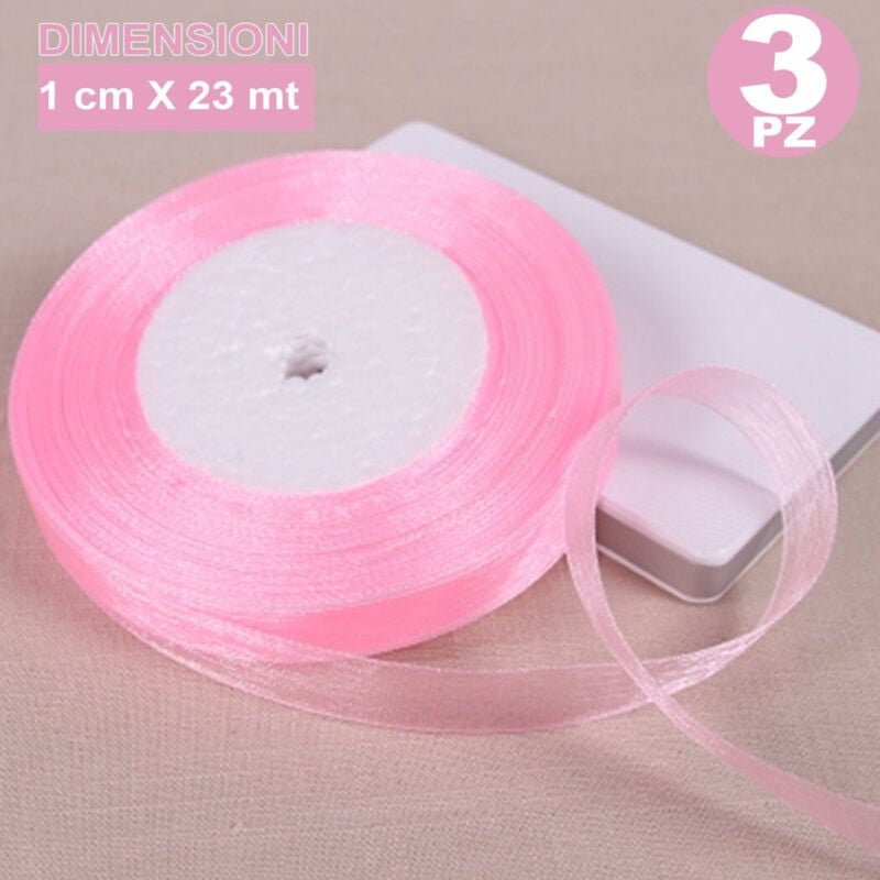 Trade Shop - 3 ROTOLI NASTRO ROSA BOMBONIERA BOBINA DEKORATIONEN ADDOBBI DECOUPAGE -