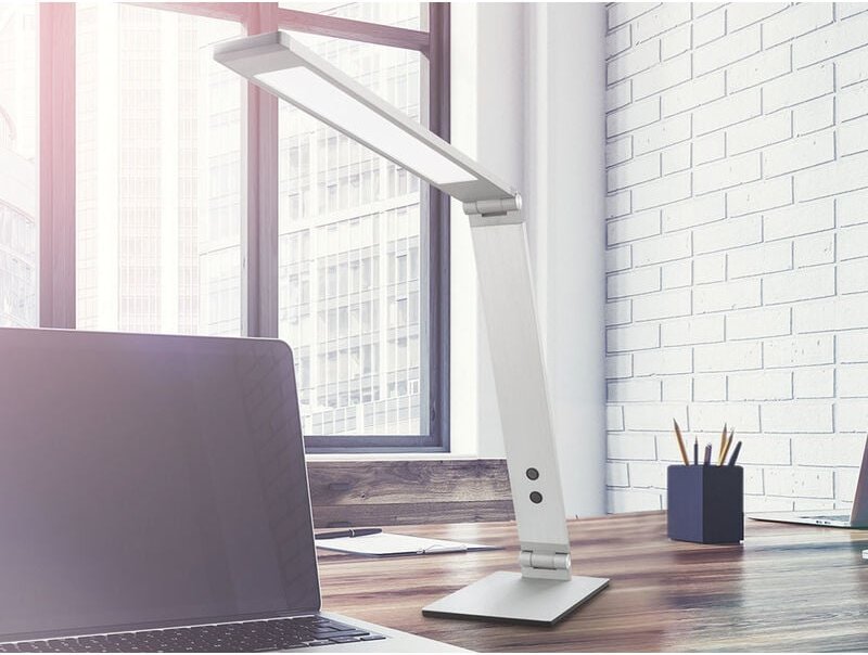 Led Schreibtischlampe geri Silber mit Dimmer & Tageslicht, Höhe 34cm
