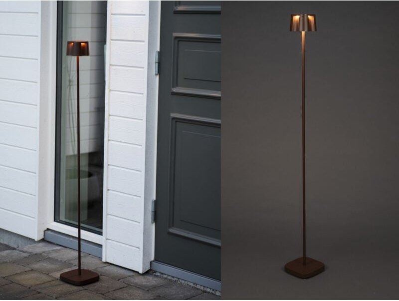 Akku Stehlampe NICE für Outdoor dimmbar, kabellos in Rostoptik, klein 120cm