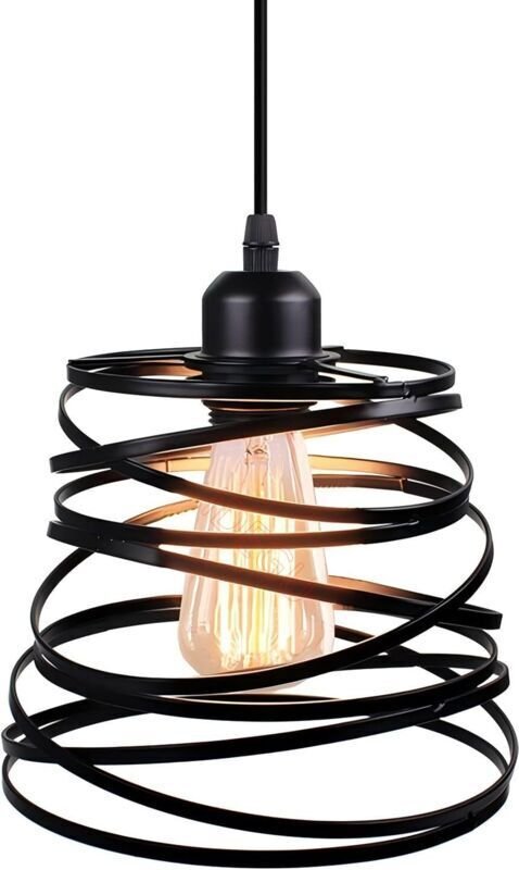 Kreative moderne Pendelleuchte, spiralförmiger Kronleuchter im Kaskadendesign, E27 Retro-Hängelampe (20 cm, Schwarz)