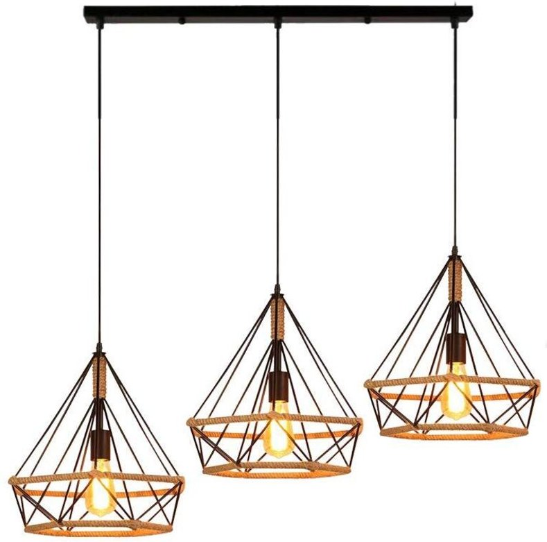 Vintage Pendelleuchte 3x E27 Metall Käfig Hängende Deckenleuchte Schwarz für Küche Esszimmer Flur