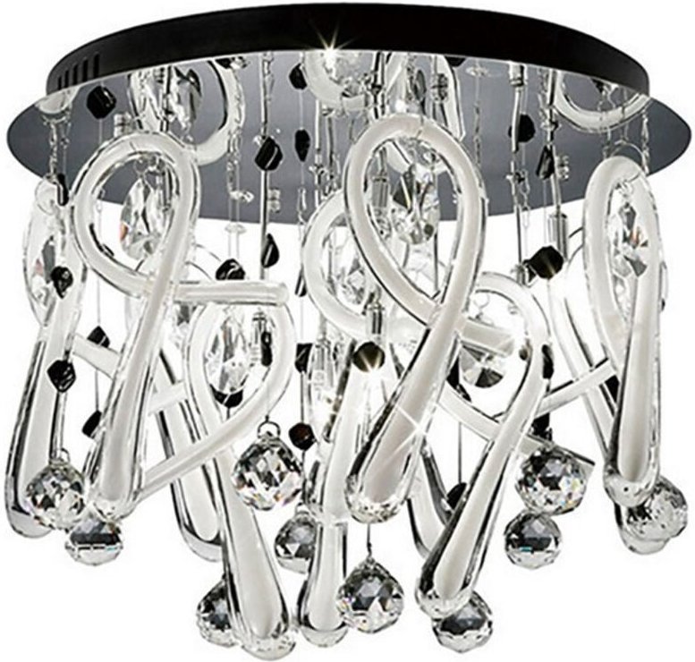 Inspired Class Deckenbündig, rund, 10-flammig, G4, poliertes Chrom/weißes Glas/Kristall, nicht kompatibel mit LED/CFL