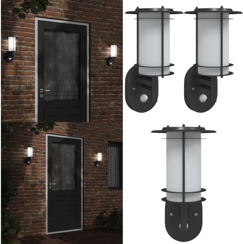 Außenwandleuchten mit Bewegungsmelder 2 Stk. Schwarz Edelstahl - Outdoor-Beleuchtung - Wandleuchte - Bewegungsmelder - E...