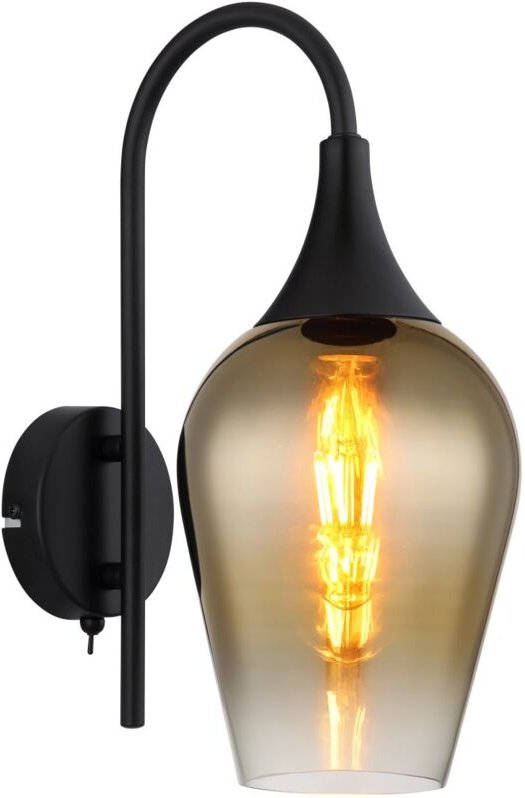 Ausgefallene Wandleuchte lavus mit Schalter & Glasschirm Gold, Höhe 36cm