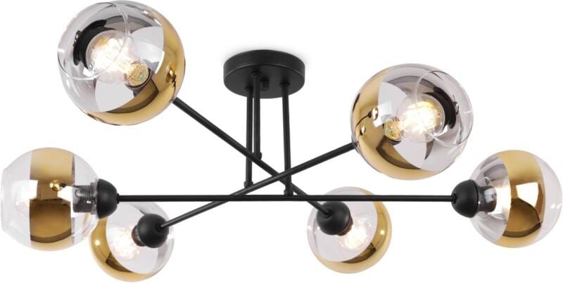 Asturia Deckenleuchte Schwarz 6 Flache Goldene Lampe E27