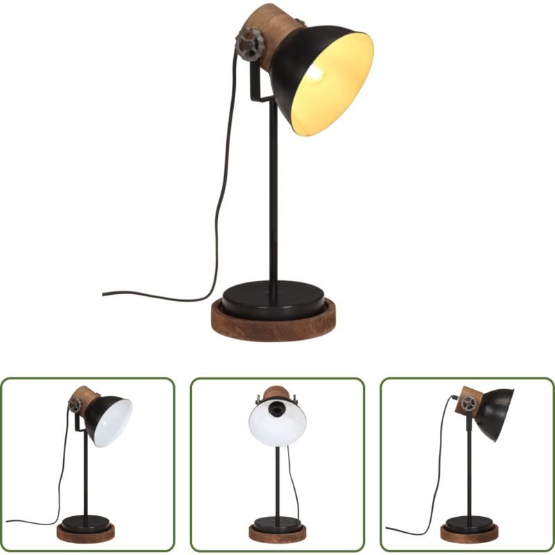 vidaXL Holzlampe - Schreibtischlampe 25 W Schwarz 17x17x50 cm E27