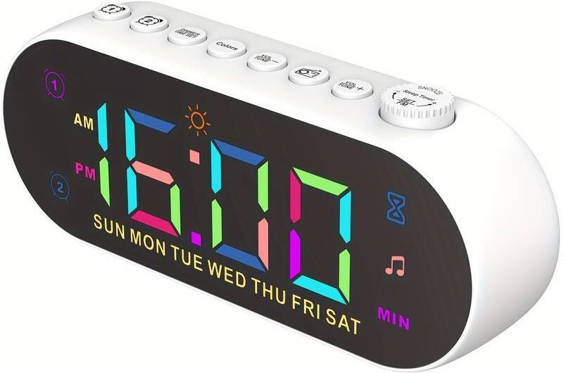 RGB-farbiger digitaler Radiowecker mit Spiegeloberfläche, einstellbarer Helligkeit und Lautstärke, Dual-Alarm mit Wochen...