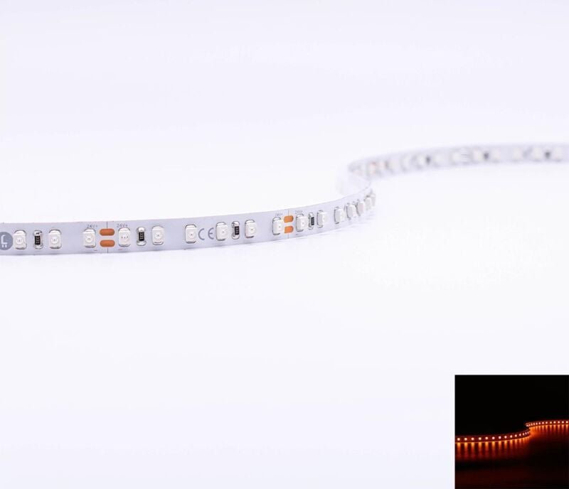 Strip 24V LED Streifen 5M 9,6W/m 120LED/m 8mm - Lichtfarbe: Amber Bernstein 2300K - Schutzart: IP20