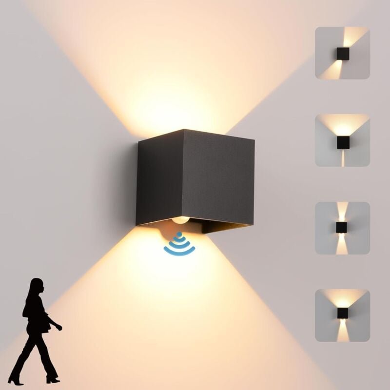 12W led Wandleuchte mit Bewegungsmelder, warme Farbe 3000K, moderner Stil, wasserdicht IP65, schwarz