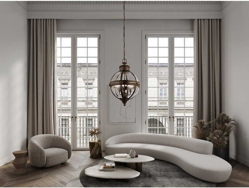 Große LED Jugendstil Pendelleuchte aus massivem Stahl in britisch Bronze Ø 50cm