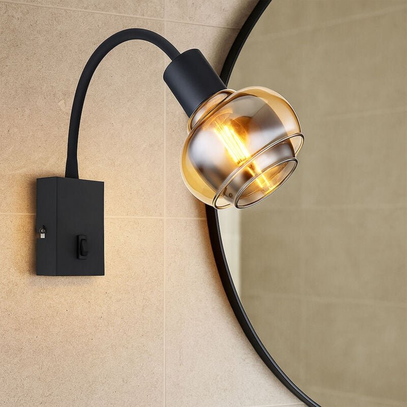 Globo Lighting - Wandleuchte Glas Spotleuchte schwenkbar Wandstrahler Wohnzimmer schwarz rauch Flexo, Metall amber, 1x E...
