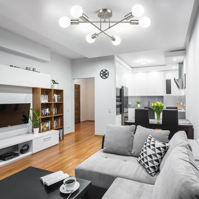 Thumbnail - Traditionelle Deckenlampe 6-Leuchten Metall Gebürstetes Nickel E27