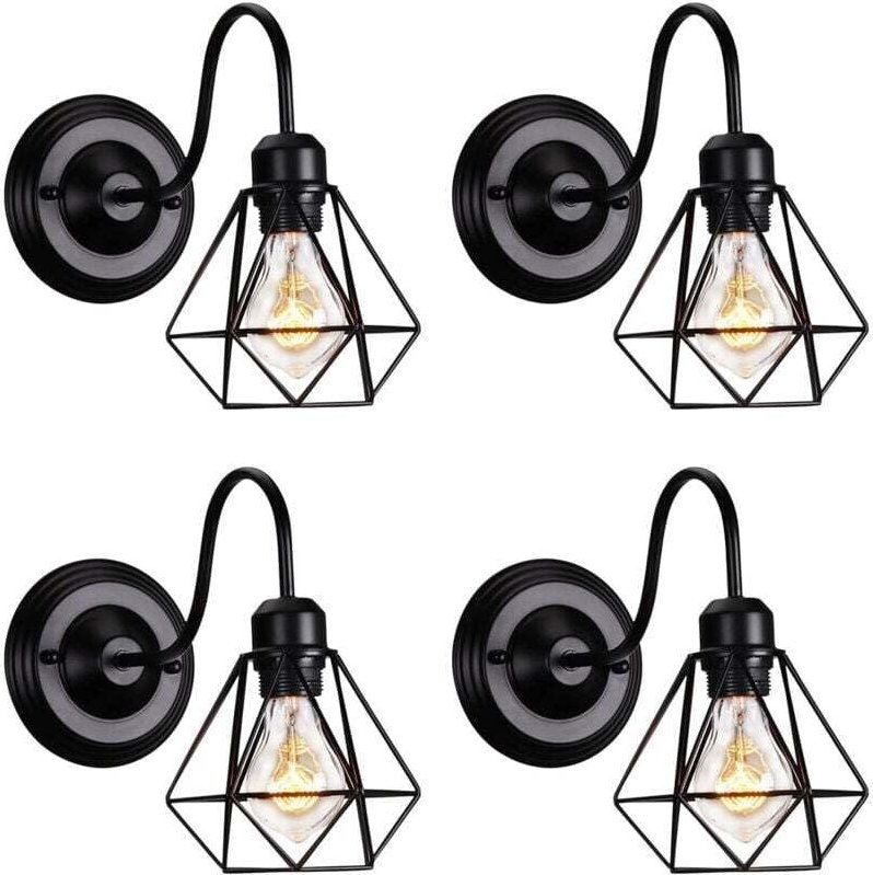 4er Set E27 BLAU Metallkäfig Wandleuchten für den Innenbereich Schwarze Vintage Industrie Wandlampe