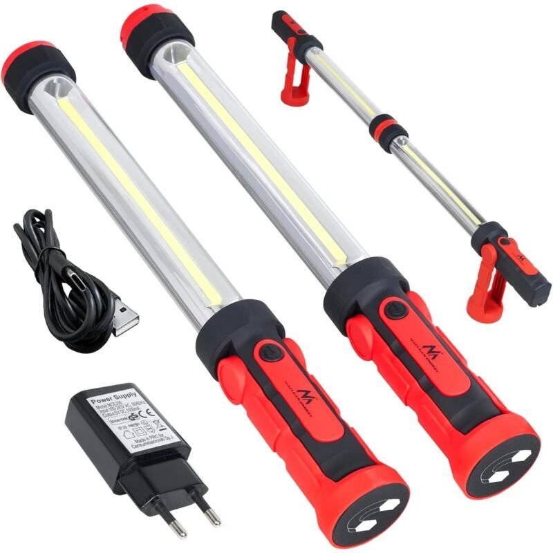 COB-LED-Werkstattlampe XXL (2x), Arbeitsleuchte mit Magnethaken, zwei Leuchtmodi, maximal 1200 Lumen