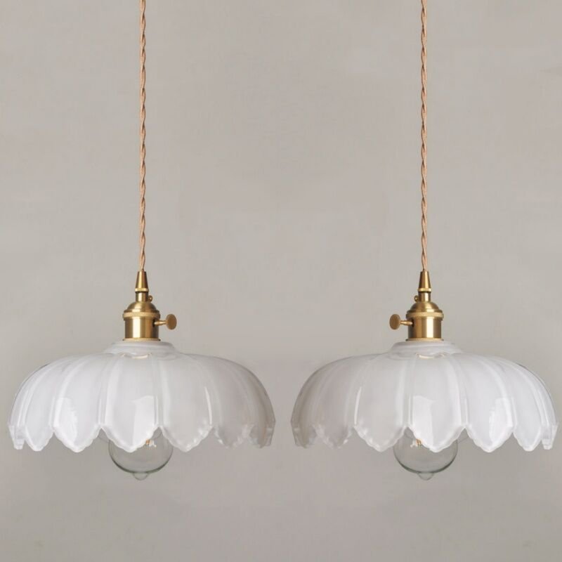 Modern E27 Pendelleuchte Glas Metall Hängelampe Weiß Höhenverstellbar Deckenleuchte Esszimmerlampe 2 Stücke