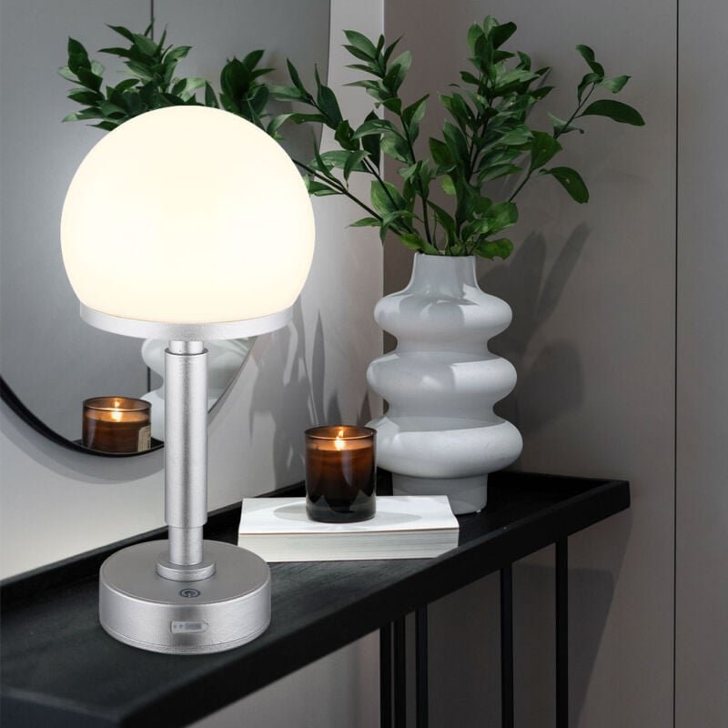 Globo Lighting - Tischleuchte Pilz silber Tischlampe Touchdimmer Akku Beistellleuchte Pilzleuchte, usb-c, led 1W 60Lm wa...