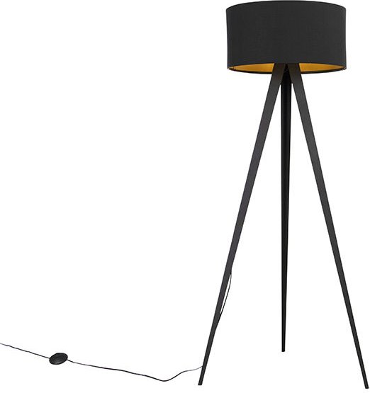 Stehlampe schwarz mit schwarzem Schirm und goldener Innenseite - Ilse