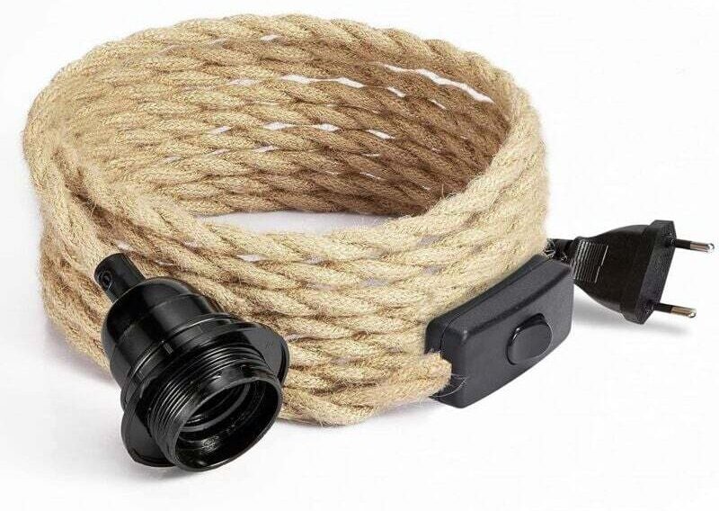 CHOYCLIT 4,5 m langes Elektrokabel aus Leinen, 2-adrig, mit E27-Fassung und Schalter, für DIY-Lampe (ohne Glühbirne)