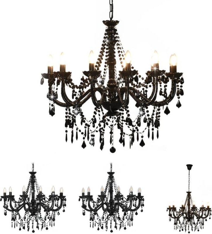 Kronleuchter mit Perlen Schwarz 12 × E14-Fassungen - Kronleuchter - Schwarz - The Living Store