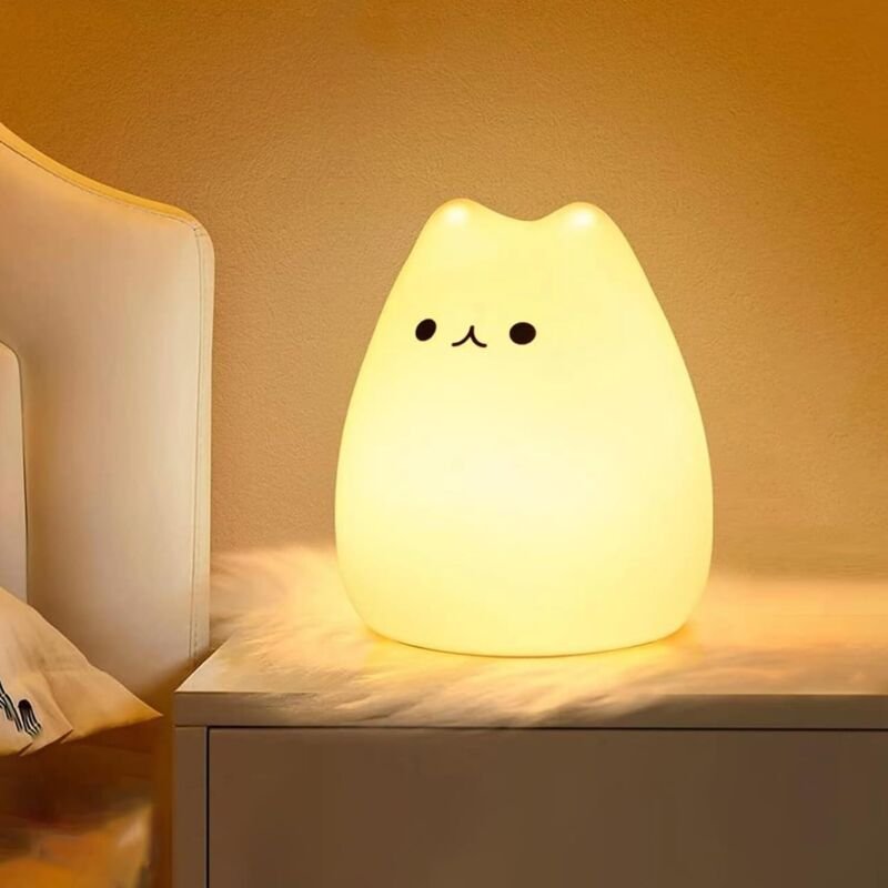 Nachtlicht für Kinder/Babys, 7 Farben, Kawaii-Katze, wiederaufladbares LED-Nachtlicht, Silikon-Nachttischlampe mit Timer...