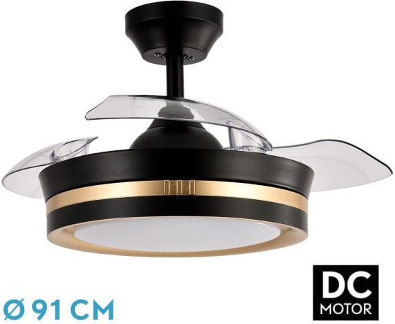 Thumbnail - ABRILA - Ventilador DC VIPER Farbe Negro/Farbe Oro con tres Aspas Desplegables Ventilador 6 Velocidades Ajustables con 3...