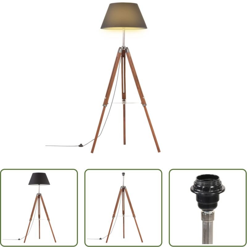 vidaXL Retro-Lampe - Stativlampe Honigbraun und Schwarz Teak Massivholz 141 cm