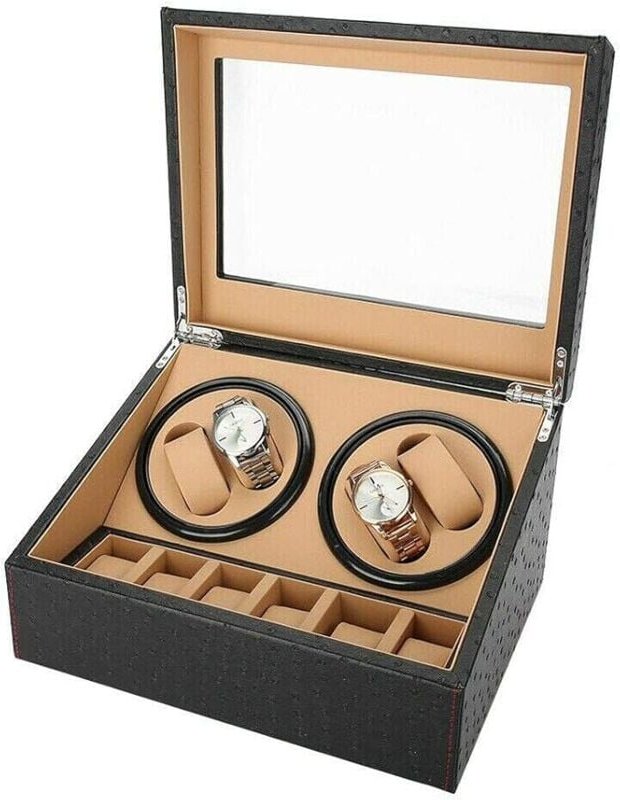 Für 4+6 Uhrenbeweger Uhrendreher Automatisch Drehbares Leder Watch Winder Vitrine 2 Modus Uhrenbox Uhrenkasten