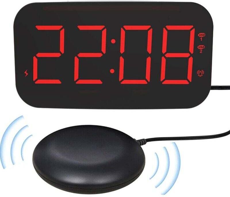 Lauter Wecker für Langschläfer, 3-stufige progressive Lautstärke/Vibration, automatische Helligkeitsregelung, 7 Nachtlic...