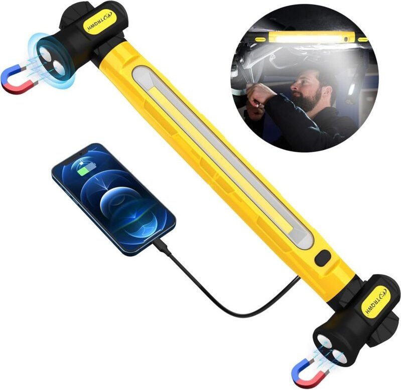 Mechanische Arbeitsleuchte für die Motorhaube mit Haken – 3200 lm, 6000 mAh, wiederaufladbare, tragbare, magnetische LED...