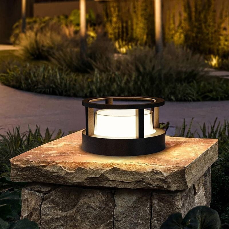 Pollerleuchte Außen, 10cm, 7W LED Rund Außen Gartenlampe IP65 Aluminium Außenstehleuchte, Warmweiß, Außenpollerleuchte, ...