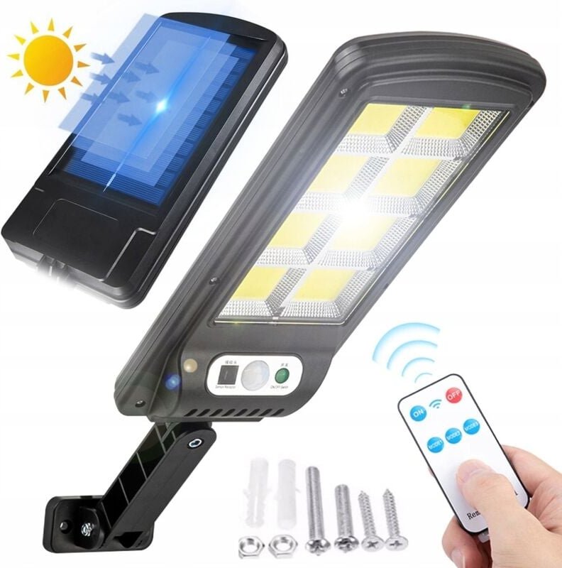 Solarlampe 160 LED Cob Garten Bewegungsmelder 3 Modi Fernbedienung IP65 Halogen