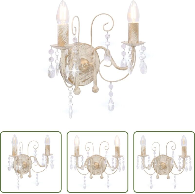 vidaXL Antikweiß - Wandleuchte mit Perlen Antik Weiß 2 × E14-Fassungen