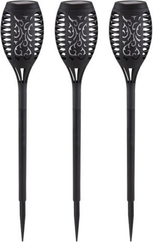 Solarfackeln 3er Set mit Flammeneffekt, Schwarz, Höhe 49,5cm