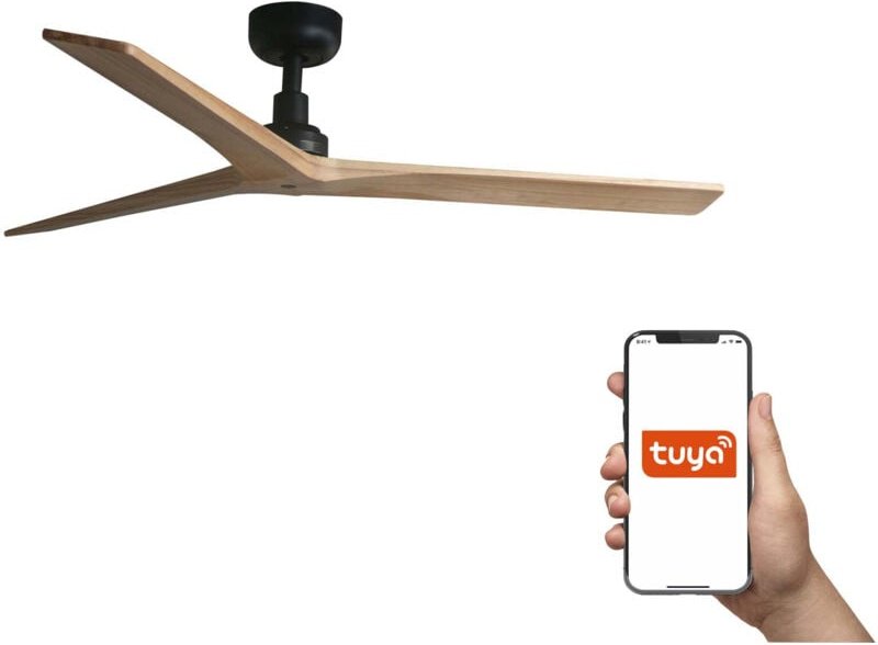 Faro Klim Mittlerer Deckenventilator mit 3 Flügeln, Mattschwarz, Kiefer, Tuya Smart System