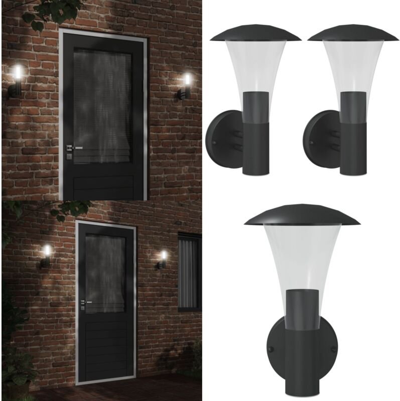 Außenwandleuchten 2 Stk. Schwarz Edelstahl - Outdoor-Beleuchtung - Wandleuchte - Gartenleuchte - Edelstahlleuchte - LED-...