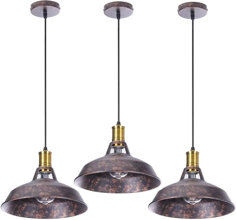 Vintage Metall Hängende Deckenleuchte Höhenverstellbar 27CM für Wohnzimmer Esszimmer 3 Stück Rostfarben