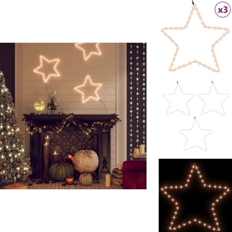 Thumbnail - LED-Silhouetten 3 Stk. Stern mit 48 LEDs Warmweiß 56 cm - LED Sterne - Weihnachtssterne - Außendeko - Winterdeko - Licht...