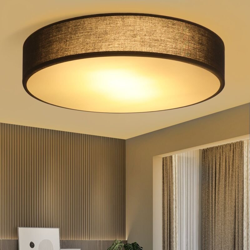 Deckenlampe Schlafzimmer Deckenleuchte Rund - 2 Flammig E27 Wohnzimmerlampe Stoff Schwarz Schlafzimmerlampe Modern Küche...