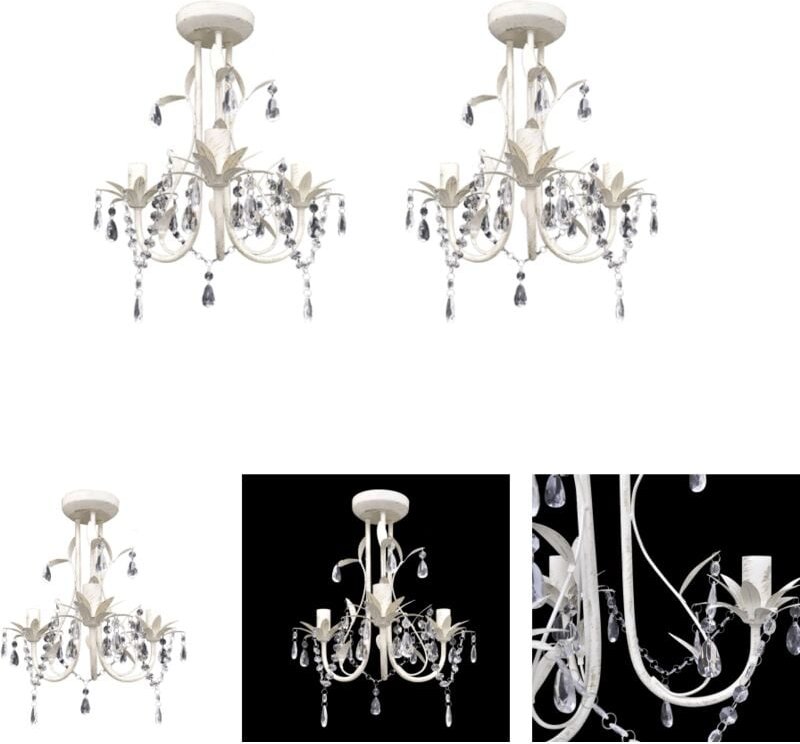 Thumbnail - The Living Store - Kristall-Deckenleuchte Kronleuchter 2 Stk. Elegantes Weiß - Kronleuchter - Weiß