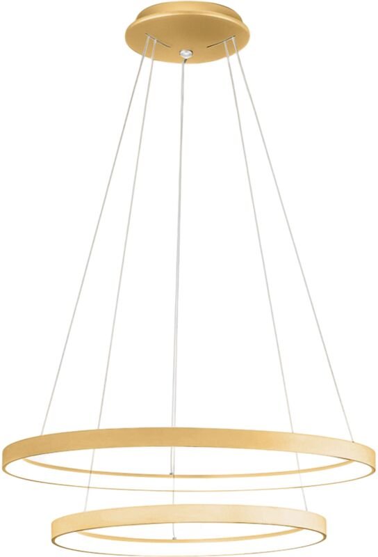 Krizia - Dimmbare 88W Doppel-LED-Pendelleuchte - 6300lm, 3000K warmes Licht, gebürstete Goldringe, Opaldiffusor, IP20, d...