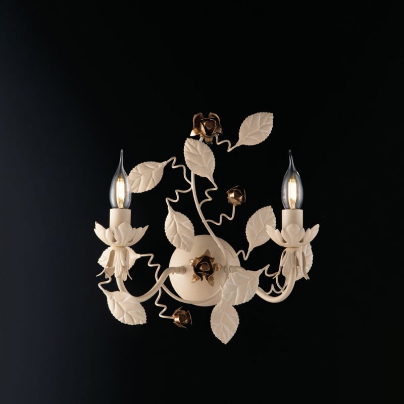 Bonetti Illumina - Bella – Wandleuchte aus elfenbeinfarbenem Decape-lackiertem Eisen, 2 Lichter, .37 – P.21 – BL196-AP2-...