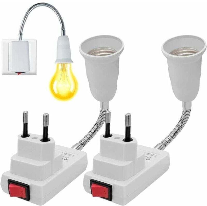 Douille E27 avec Interrupteur Sans Fil 2 Pièces Support Ampoule Réglable 360° pour Lampe de Lecture Bureau Chambre