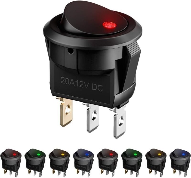 BEBUSINGOTO 8-teiliger LED-Wippschalter, Autoschalter DC 12 V 20 A Ein/Aus, selbstsichernder runder Druckknopfschalter f...
