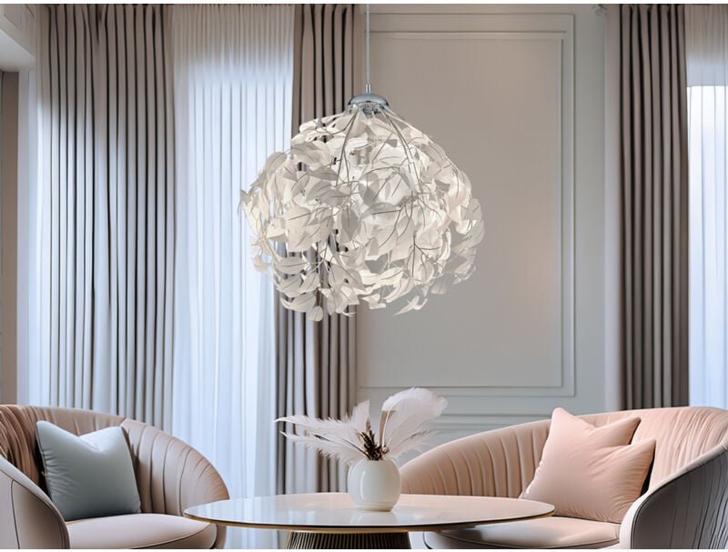 Meinewunschleuchte - led Pendelleuchte mit Blätter Lampenschirm in Weiß, ø 38cm