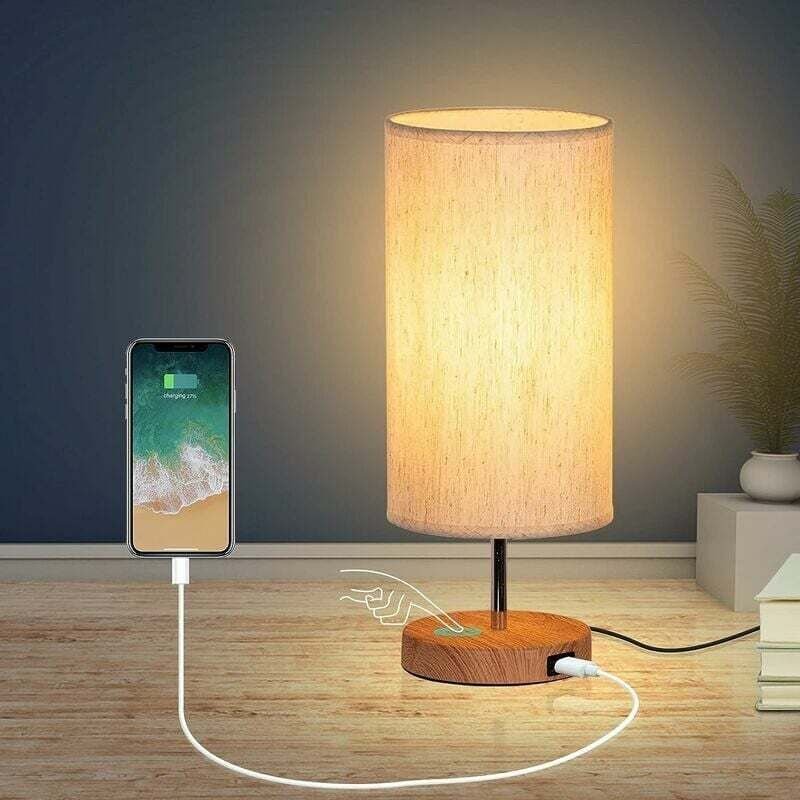 Thumbnail - Nachttischlampe, Nachttischlampe mit USB-Ladeanschlüssen, Touch-Steuerung, 3 Farbtemperaturen und vollständig dimmbarer,...