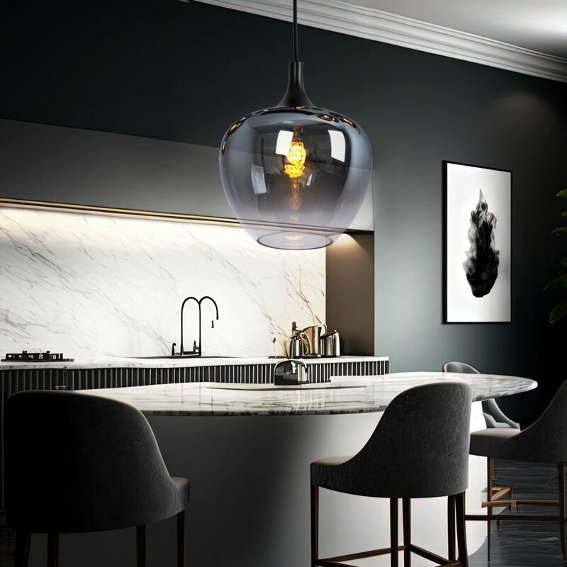Pendelleuchte Esszimmerlampe Hängeleuchte, Modern, Bauchige Pendellampe, Metall Rauchglas, schwarz, 1x E27 Fassung, DxH ...