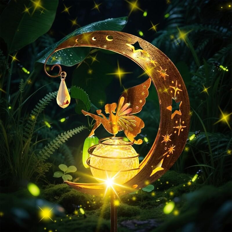 Solar-Gartenleuchten, Solar-Mondlampe mit wasserdichter, gesprungener Glaskugel, dekoratives Solarlicht für den Außenber...