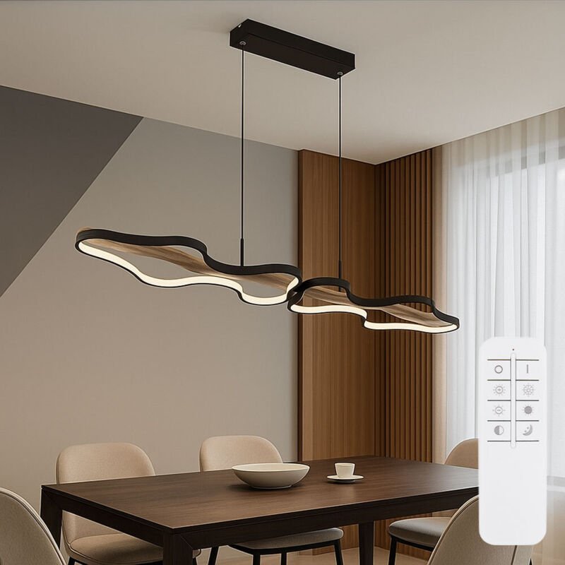 Hängeleuchte Pendellampe Deckenlampe led Dimmbar Fernbedienung Holz h 112 cm